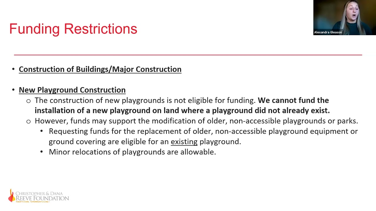 Reeve Foundation Quality of Life Grants Program - Funding Restrictions