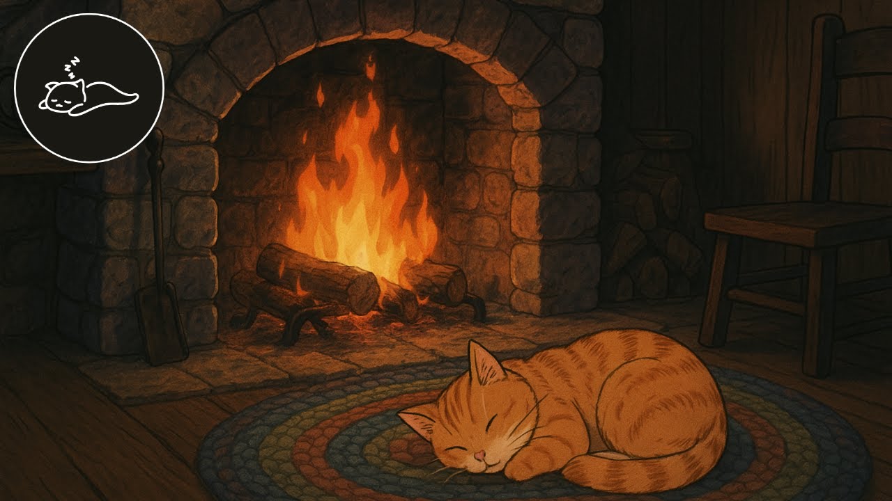 Fireplace Sounds for Deep Sleep | Dark Screen & Moody Cat Relaxation