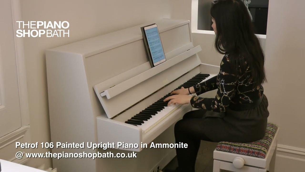1980 Petrof 106 Upright Piano painted in Ammonite @ The Piano Shop, Bath