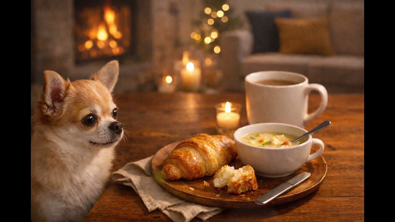 Cozy Home Cafe Night with Chihuahua | Relaxing Dinner Ambience (1 Hour)