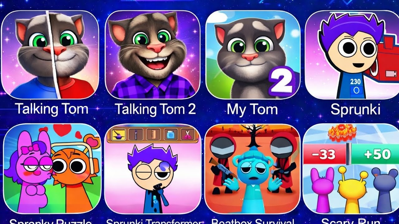 SprinkySurvival,SprinkyTransformer,Beat Duet, TalkingTom,TalkingTom2,My Tom RagdollBreak,PuppetBone