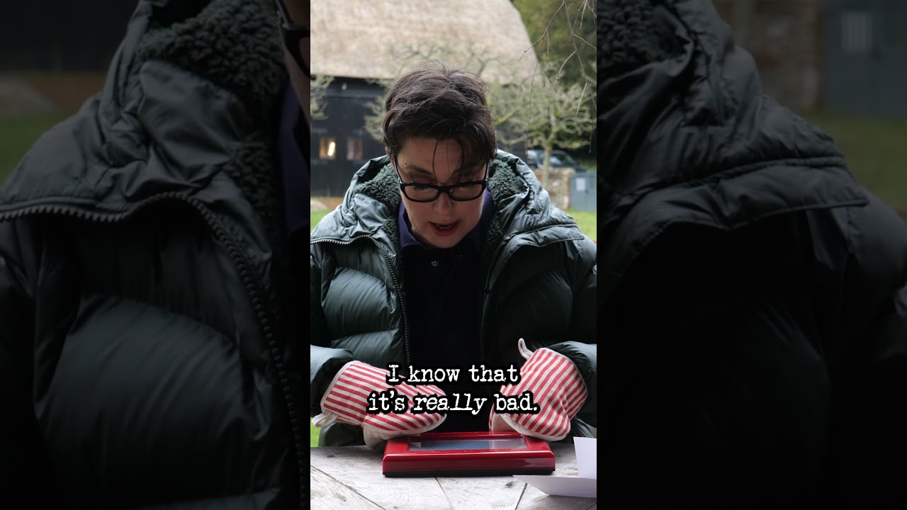 Sue Perkins attempts the Etch-a-Sketch self-portrait. #Taskmaster