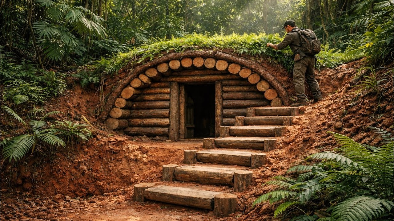 Built a Secret Underground Log Bunker in the Jungle | Bushcraft Survival Bunker | Off-Grid House