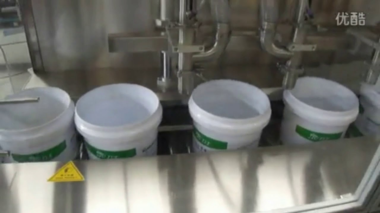 automatic 4 head weighing filling lid pressing line for pail buckets