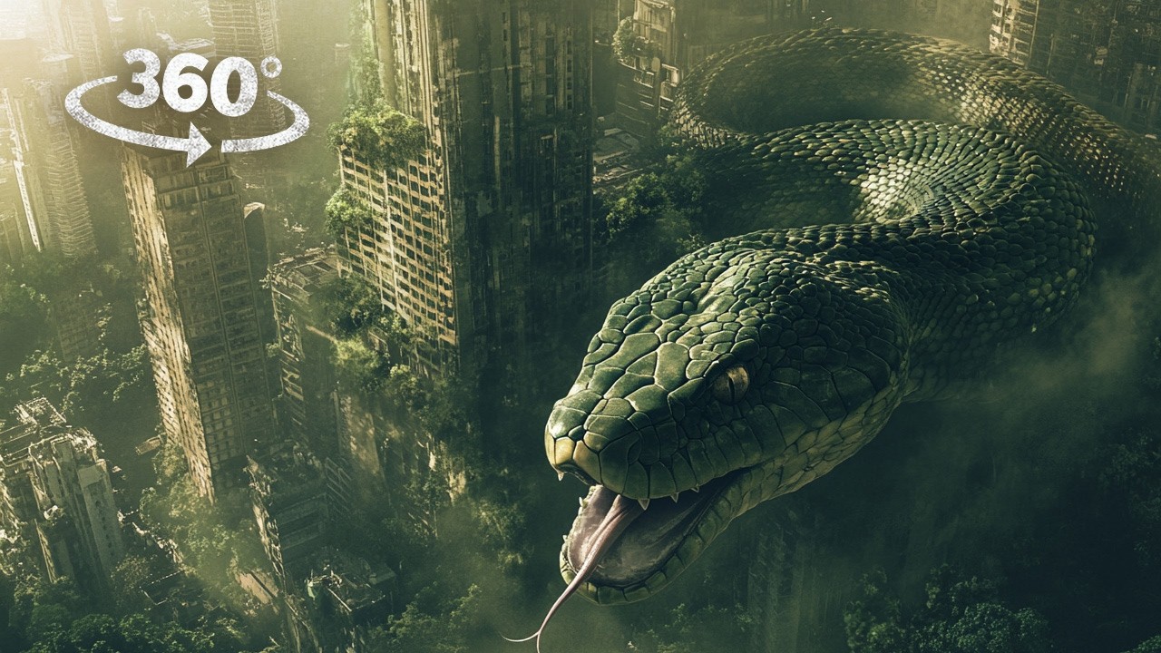 360&deg; Virtual reality asteroid fall and giant snake attack VR 360 Video