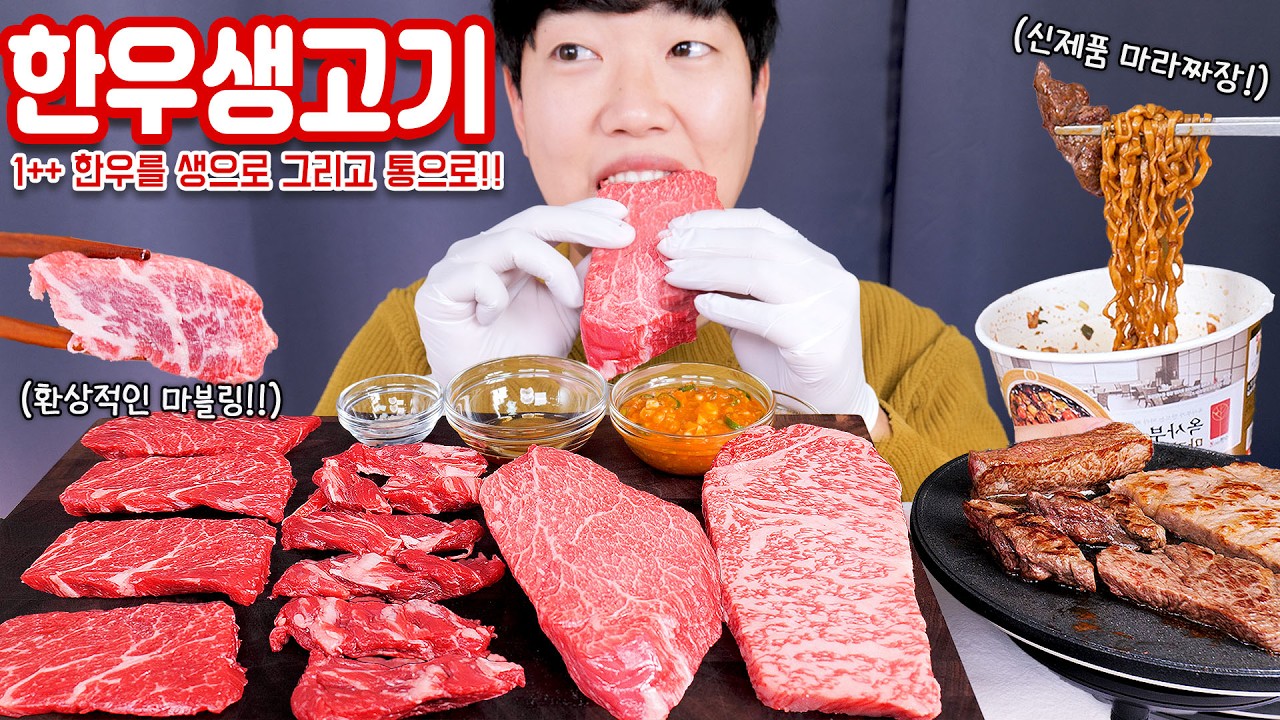 1++ 한우 채끝 생으로 먹는 생고기 리얼사운드 먹방! | 투뿔 안심 제비추리 치마살 채끝 뭉티기 육회 | Raw Beef Eatingshow MUKBANG ASMR |