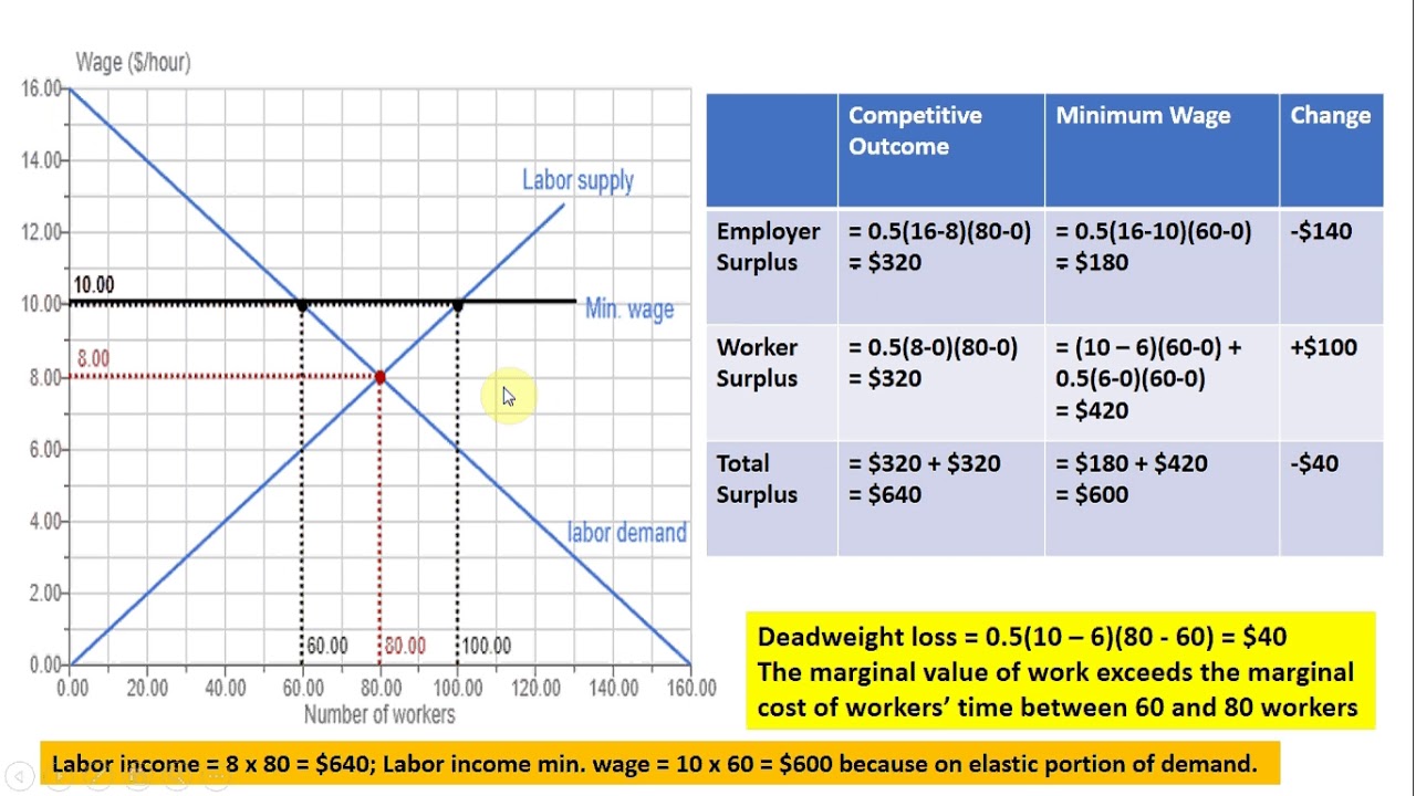 Minimum Wage Effects: Solved Problem with Equations and Graph