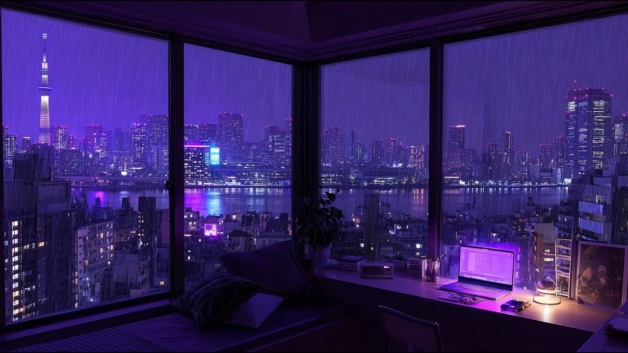 Rainy Tokyo Bay Night Lofi ☔ Calm Beats for Study & Deep Focus (1 Hour)