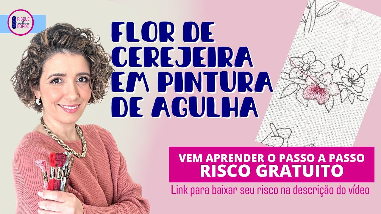 #033 BORDADO DE FLOR DE CEREJEIRA EM PINTURA DE AGULHA