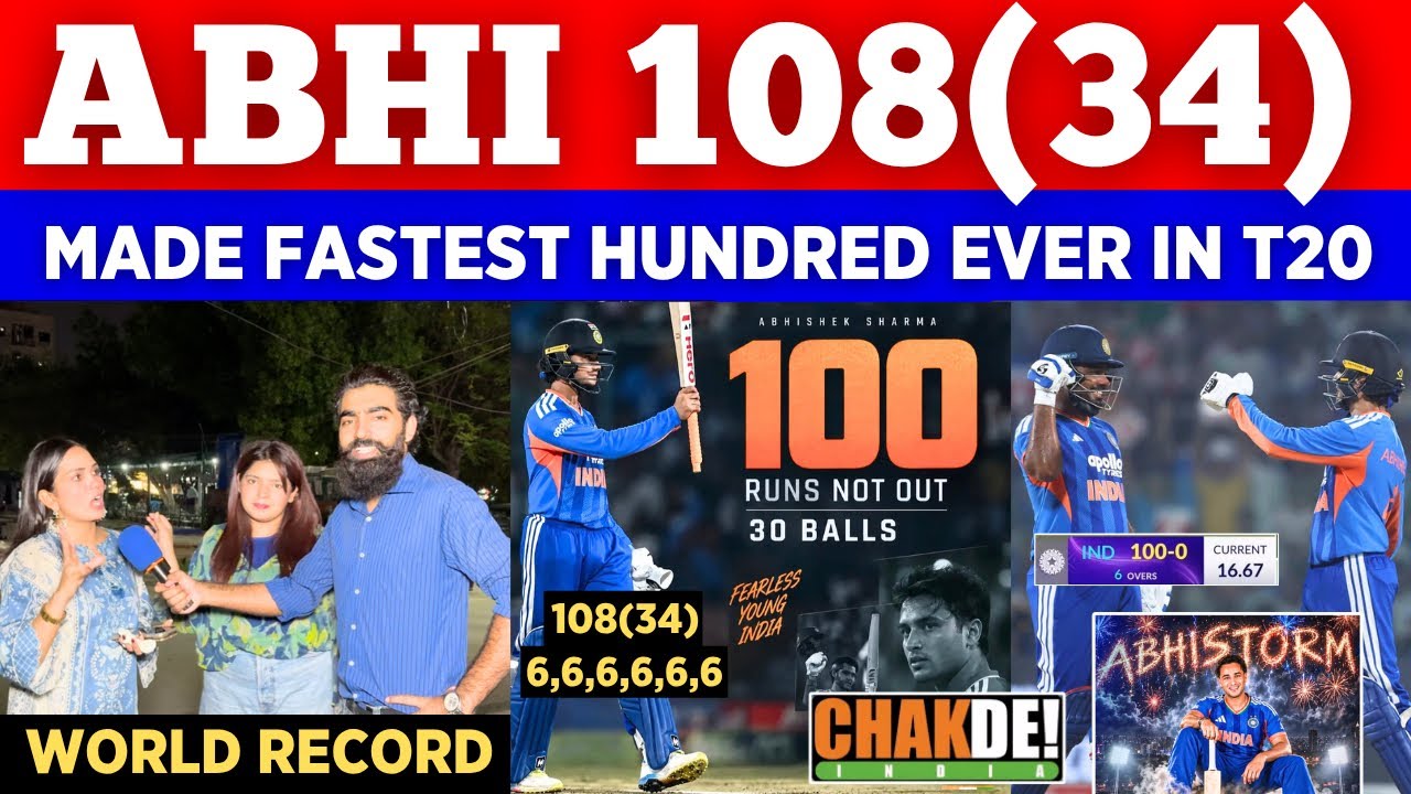 Abhishek Sharma 108(34) 🥵 Record Fastest Hundred Ever In T20 Cricket History || Pak Public Reactions