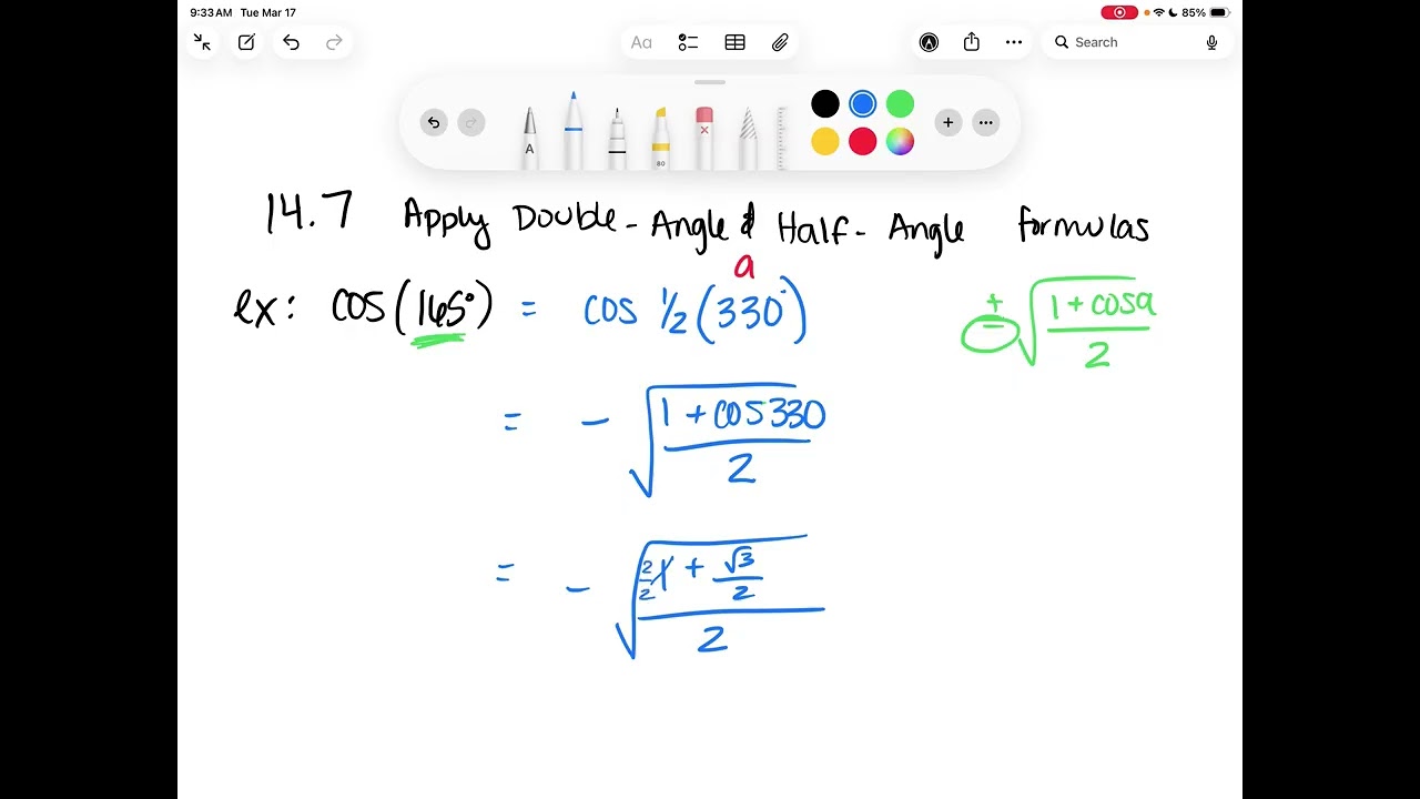 Algebra 2 14.7 Apply Double-Angle & Half-Angle Formulas part 1