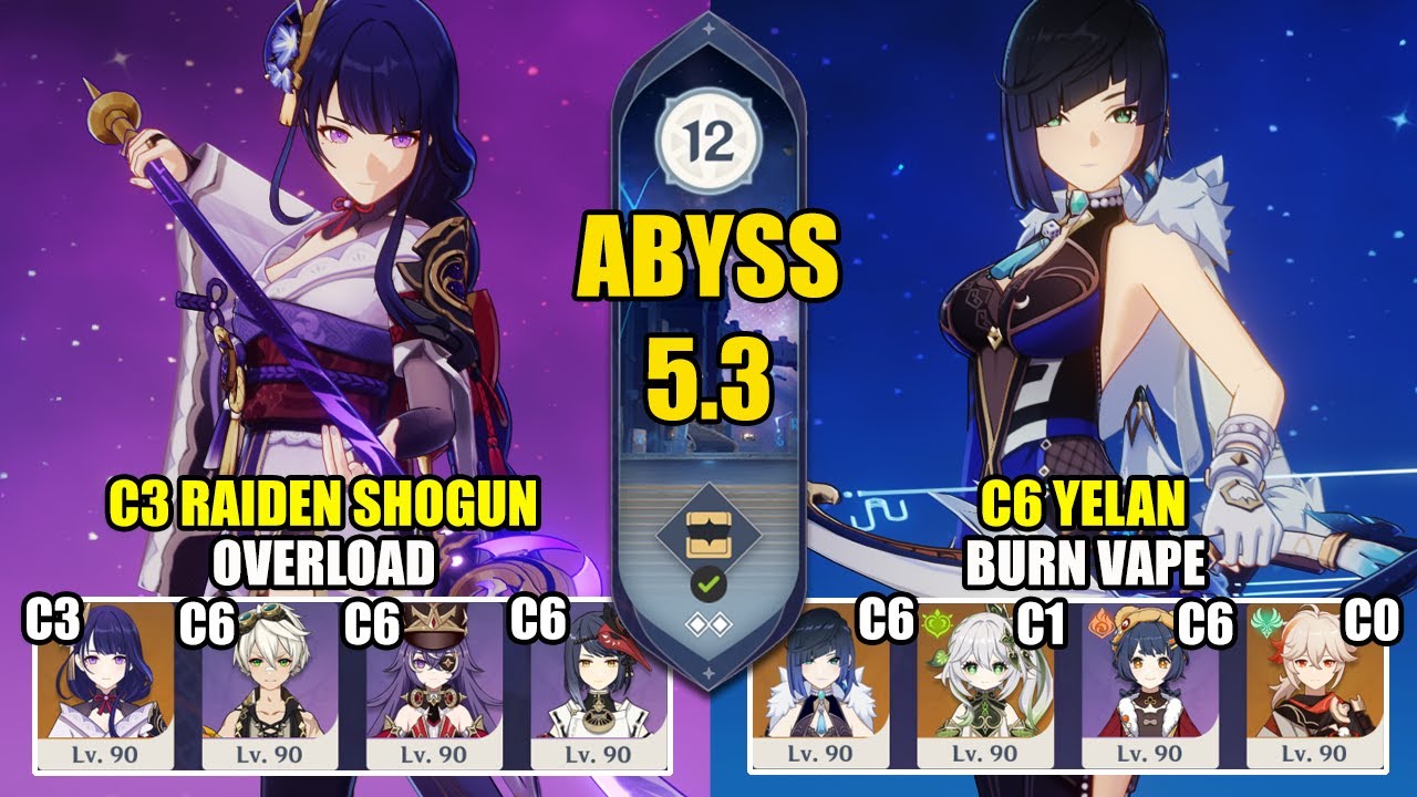C3 Raiden Shogun Overload & C6 Yelan Burn Vape | Spiral Abyss 5.3 | Genshin Impact 【原神】