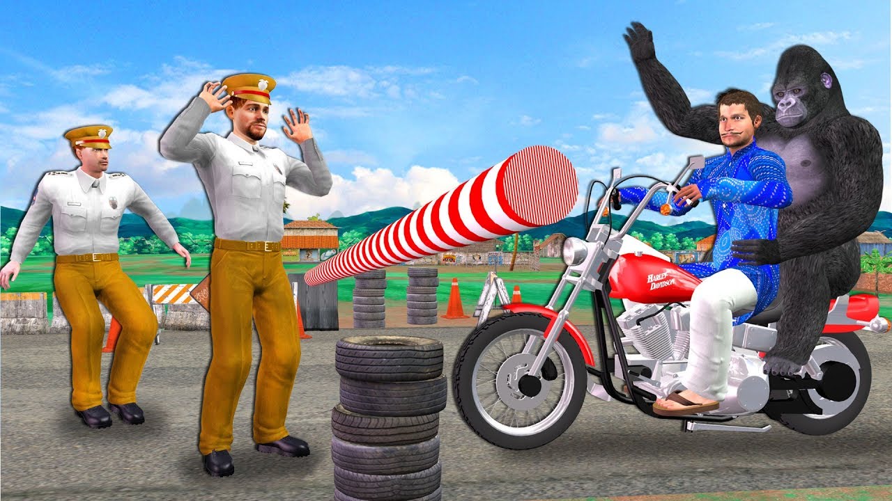 गंमंडी मोटरसाइकिल वाला Motorbike Hindi  हिंदी  - Police and Gorilla Funny Video