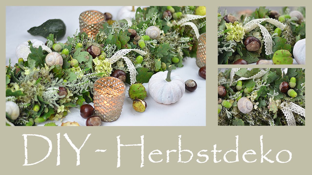 DIY - herbstliche Tischdeko/Tischgirlande aus Naturmaterial in Grün-Weiß-Braun