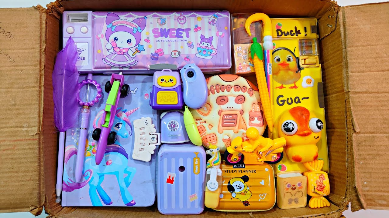 Unboxing Purple Stationery VS Yellow Stationery📚, Notebook  Sharpner, Pen, Eraser, Pencil Box, Pouch