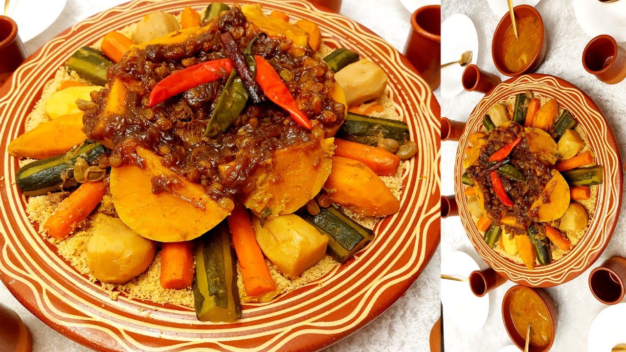 كسكس القمح الكامل باللحم والتفاية ✓ Couscous Marroquí