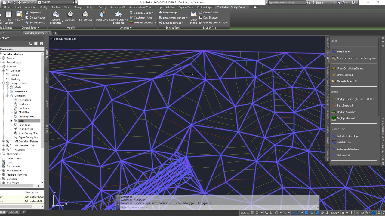 Civil3D Создание поверхности проектирования и использование вставки поверхности