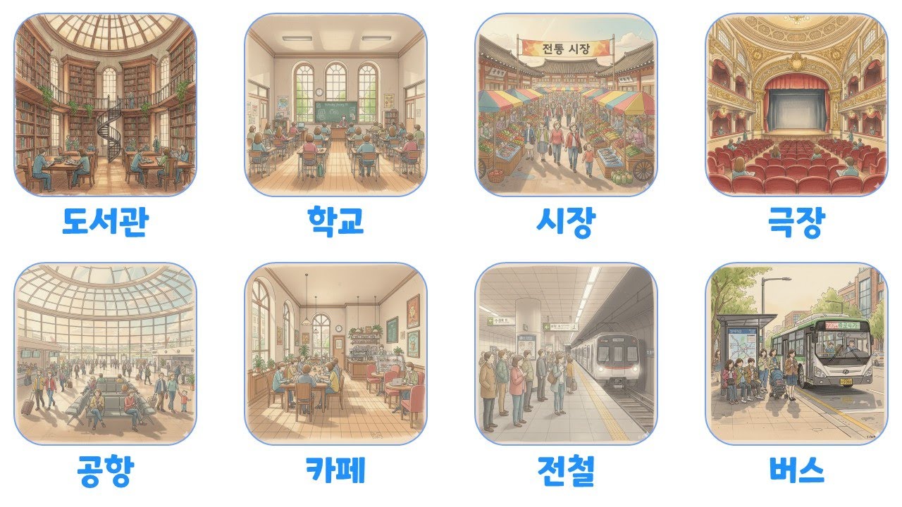 [5min K-words] library / school / market / theater / airport / cafe / subway / bus