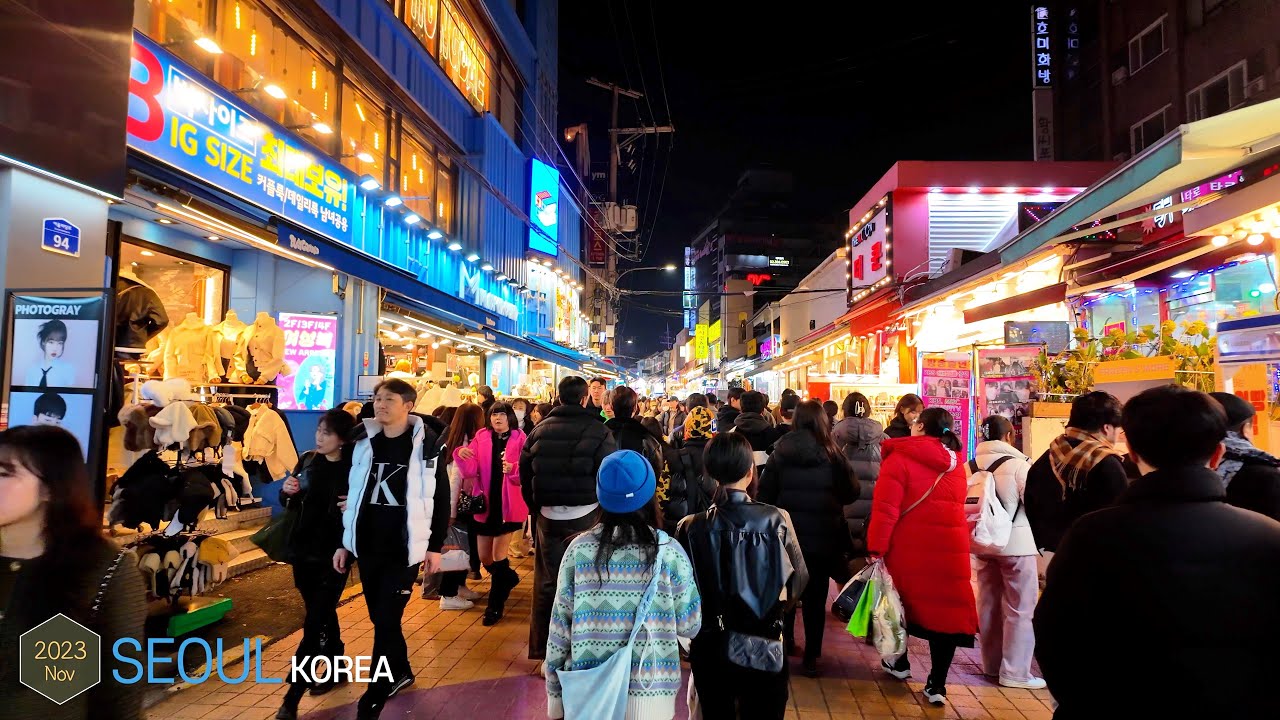 Hongdae Street, November Night •[4k] Seoul, Korea