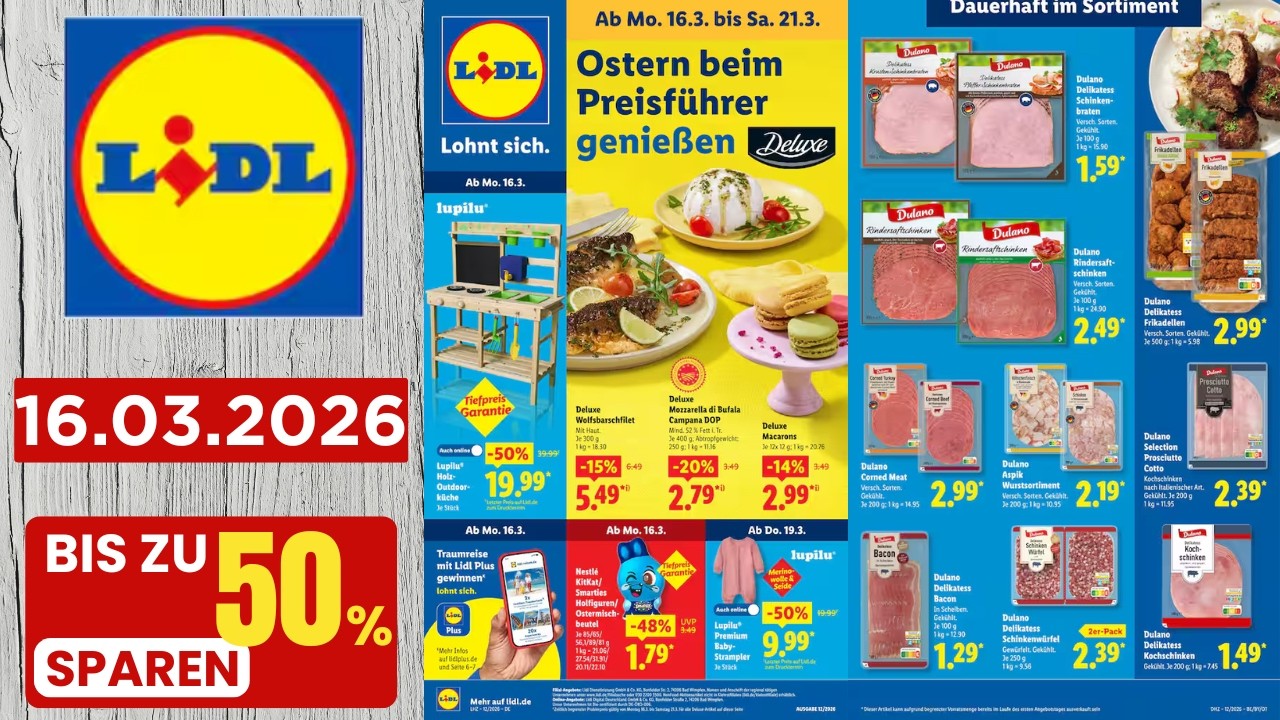 LIDL Prospekt 16.-21. M&auml;rz | Neue Angebote bis zu -50% JETZT entdecken 🛒