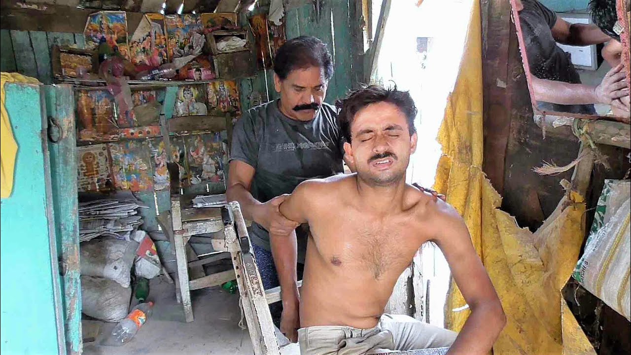 street pain realief body massage with neck cracking by indian barber /billu barber ! asmr