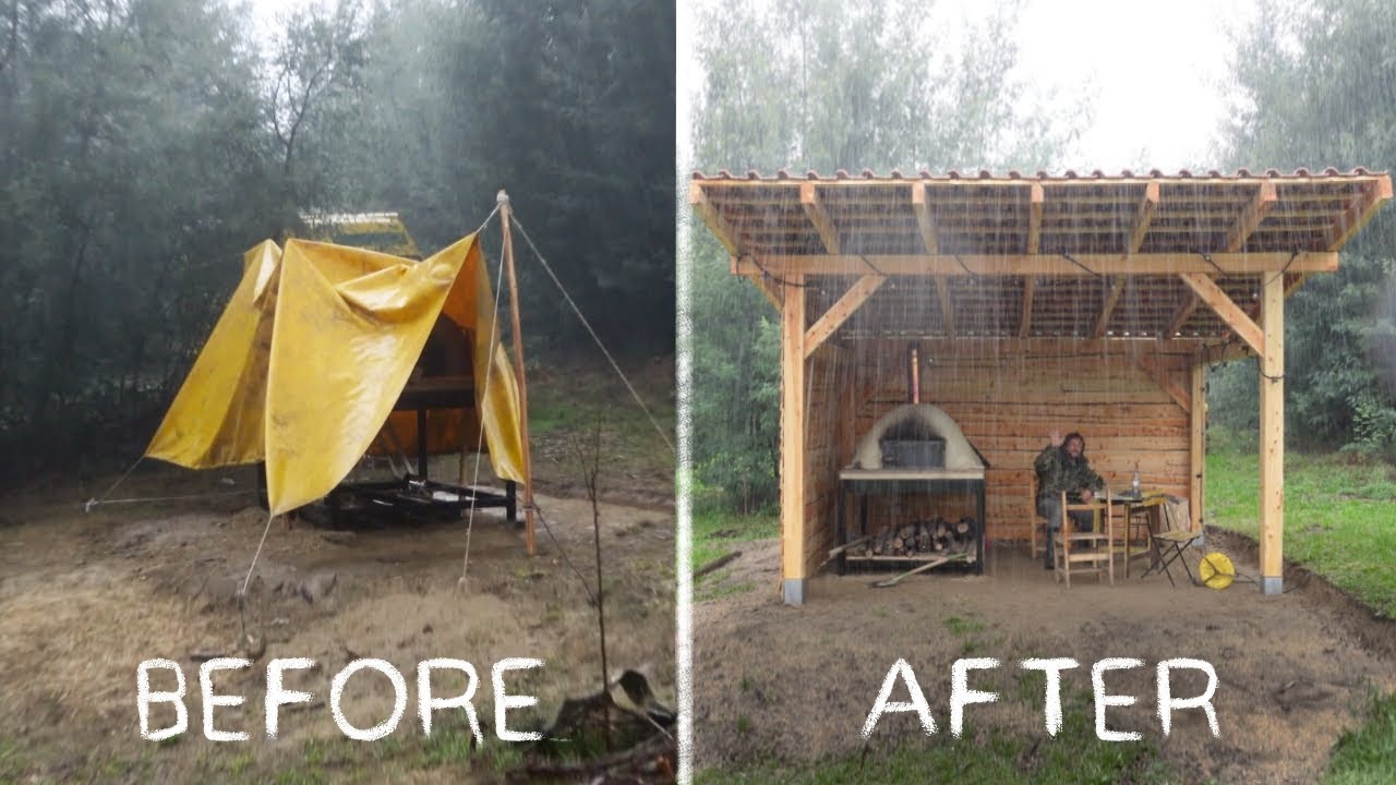 #39 Building a wooden structure with reused rooftiles for our pizza oven