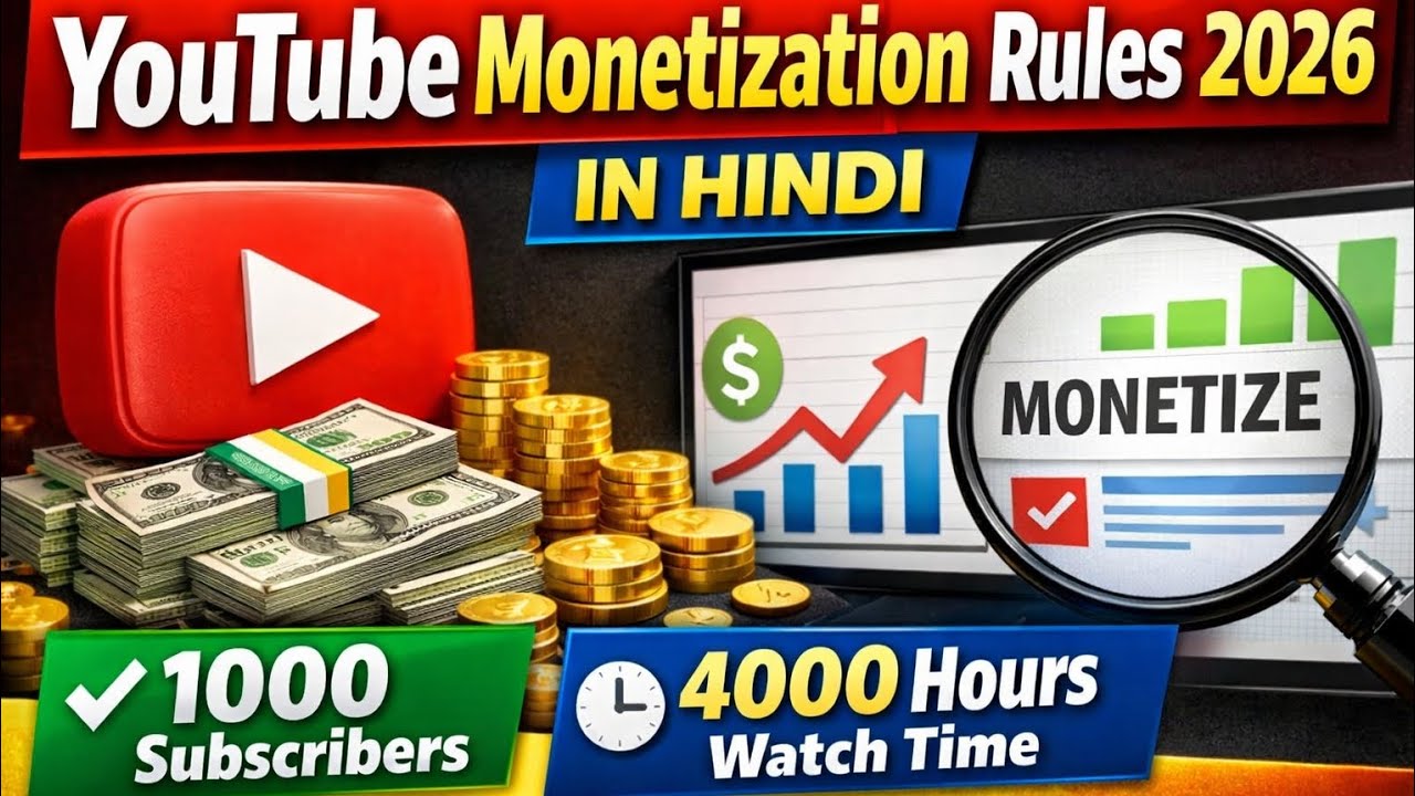 YouTube Monetization Rules 2026 in Hindi | 1000 Subscribers & 4000 Hours पूरी जानकारी#monetization 