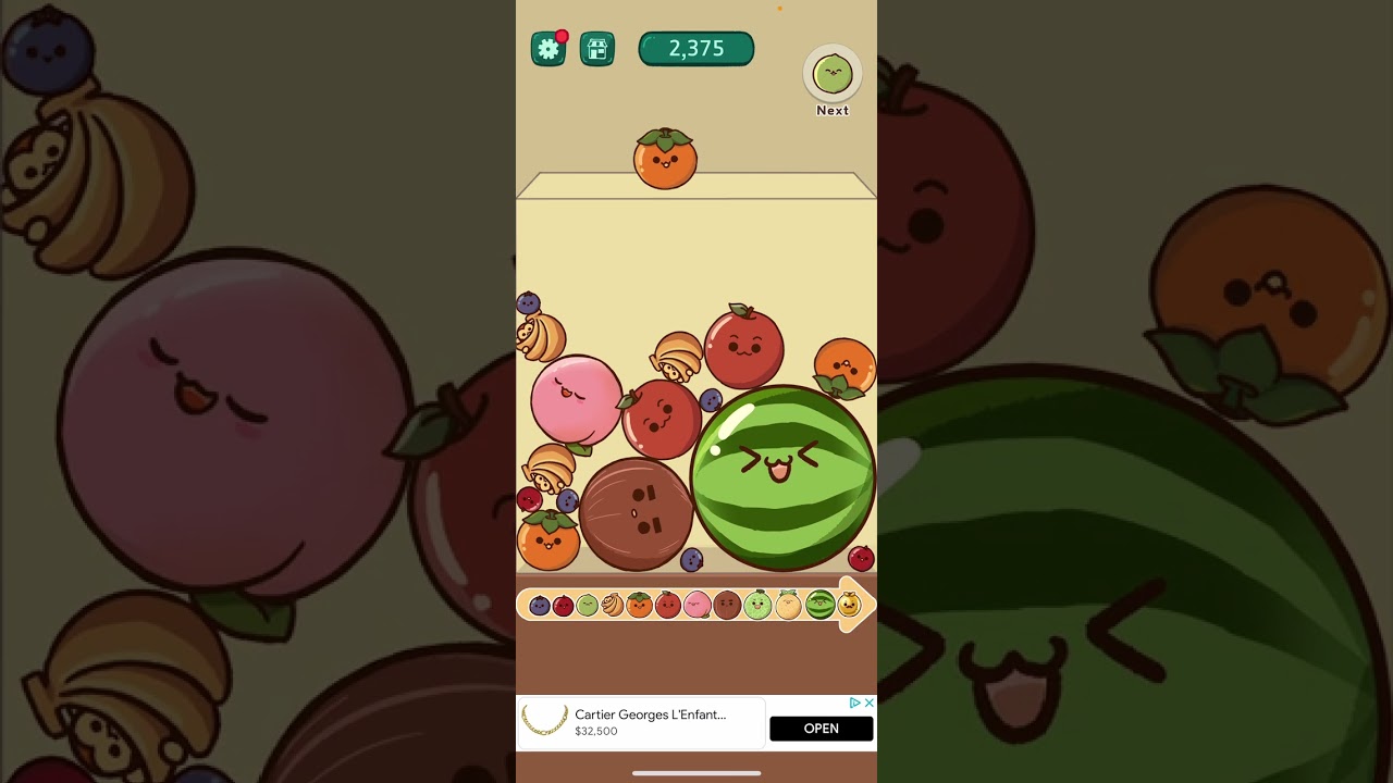 Геймплей QS Watermelon: Собираем 2 арбуза в QS Watermelon. Никаких кликбейтов! 🫐🍒🍋‍🟩🍌🍊🍎🍑🥥🍈🍍🍉