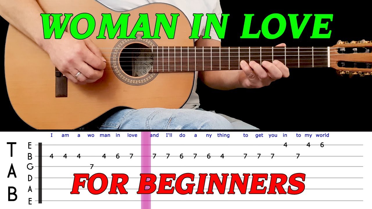 WOMAN IN LOVE | Easy guitar melody lesson for BEGINNERS (with tabs) - Barbra Streisand