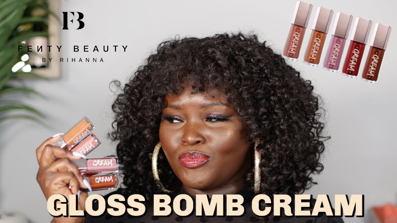 FENTY BEAUTY GLOSS BOMB CREAM SWATCHES ON DARK SKIN + FIRST IMPRESSIONS | ALL 5 SHADES |Ndeye Peinda
