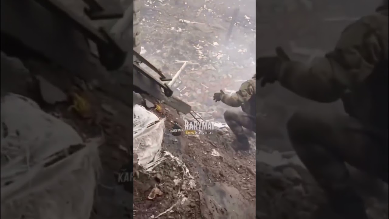 Russian soldier attempts to fire a mortar round with an RPG