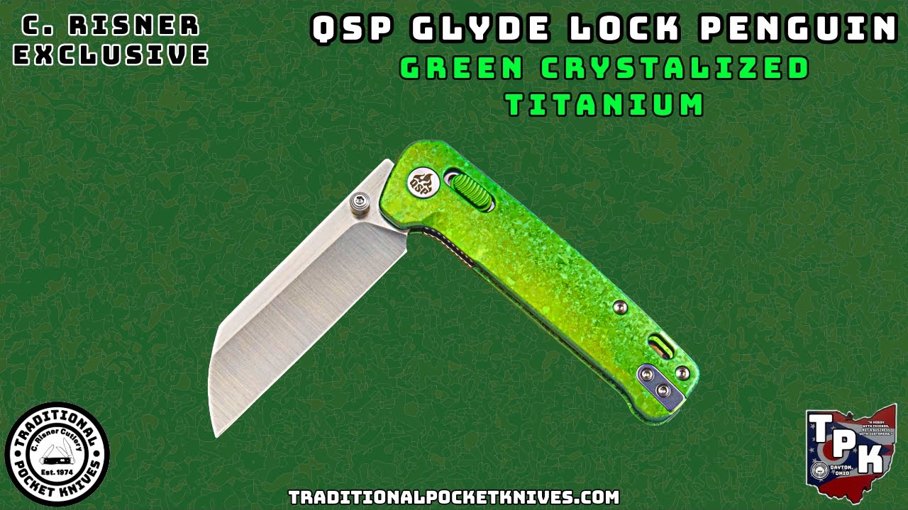 QSP: Exclusive Penguin Glyde Lock - Green Crystalized Titanium 154CM