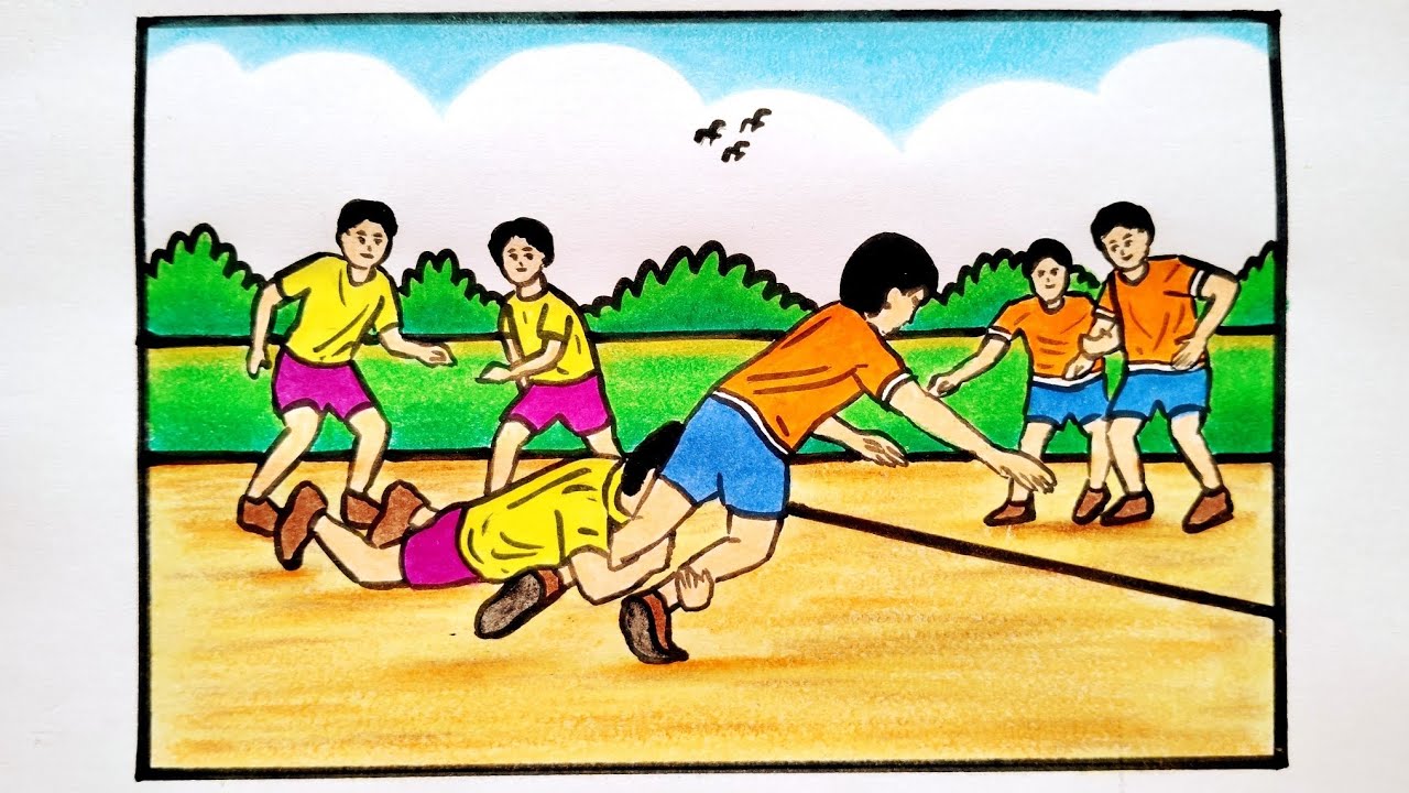 Kabaddi Drawing Easy Step by Step | How To Draw Boys Playing Kabaddi | Kabaddi Players Drawing