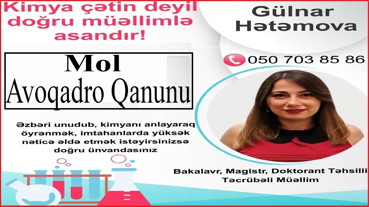 🔊Dərs: Mol Avoqadro qanunu [Sadə Dildə İzah / Gülnar Hətəmova] #kimya #molecule #mol #avagadro