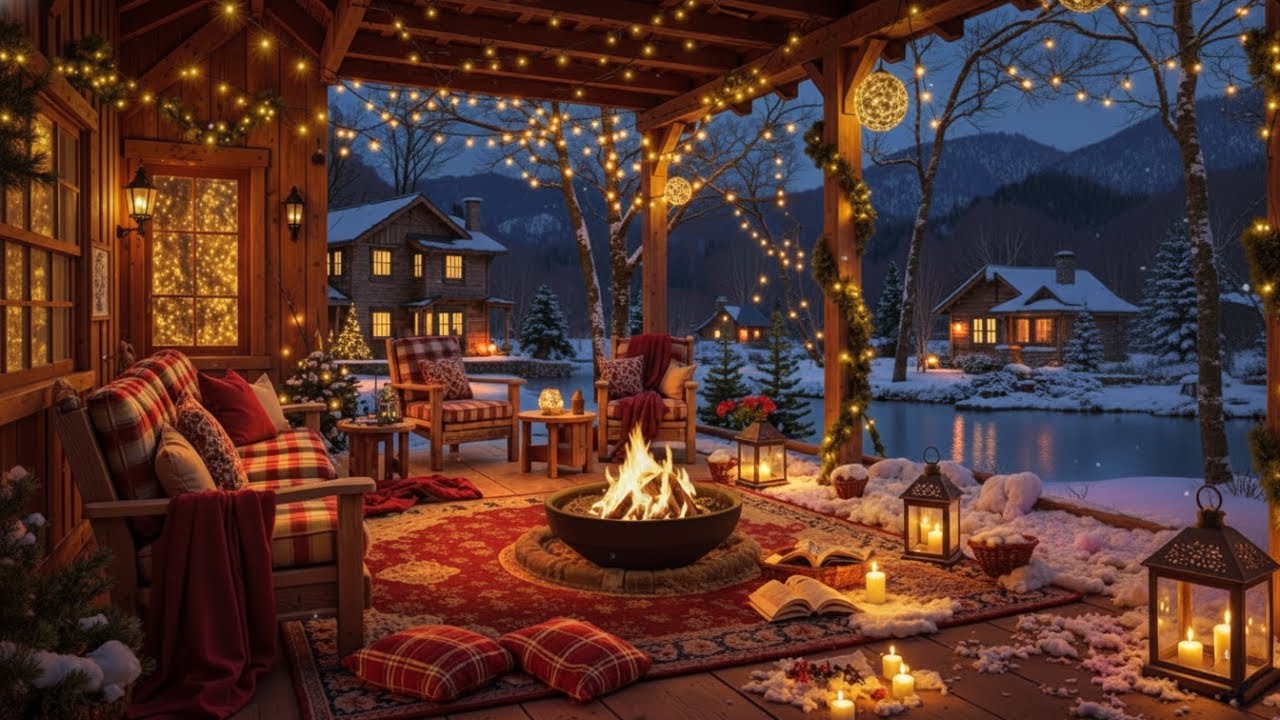 Cozy Winter Jazz ❄️ Relaxing Porch Ambience with Gentle Snowfall