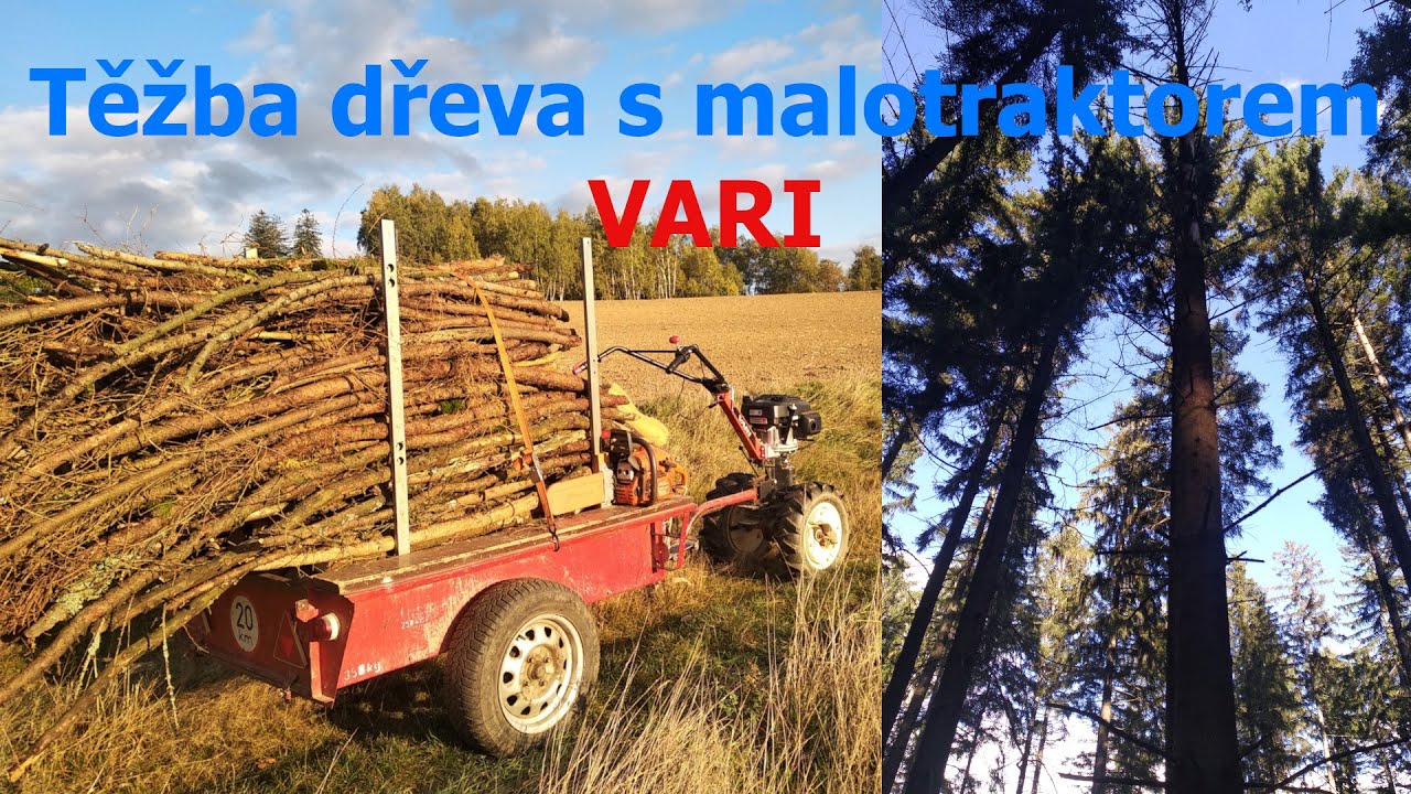 Malo traktorvlog  05- Těžba dřeva s malotraktorem VARI a řetězovou pilou Husqvarna