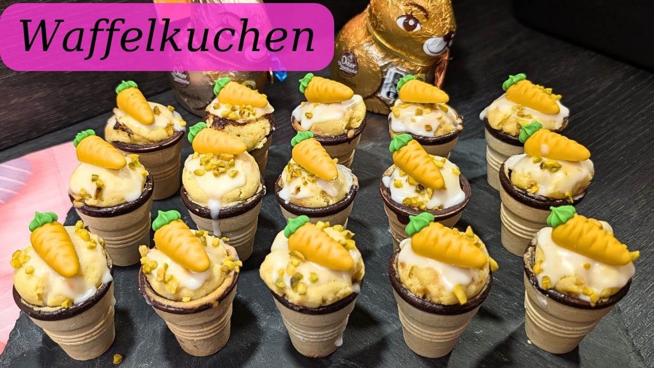 Möhren MINI KUCHEN im WAFFELBECHER zu Ostern | Osterbrunch | backen mit Kinder | Marzipan | Pistazie