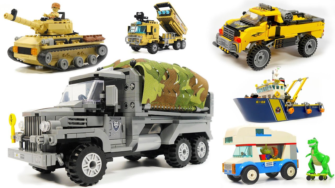 LEGO Bricks sets:  tanks, police cars, military trucks