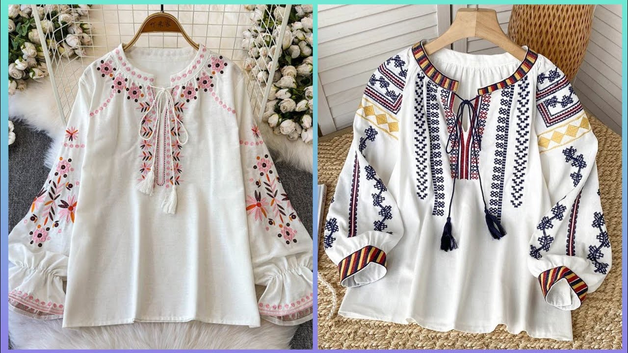 Casual Office Wear Embroidered Retro Peasant Blouse Shirt & Top Style 2026