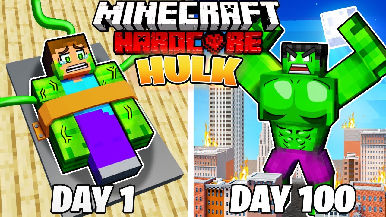 I Survived 100 DAYS as HULK in HARDCORE Minecraft!