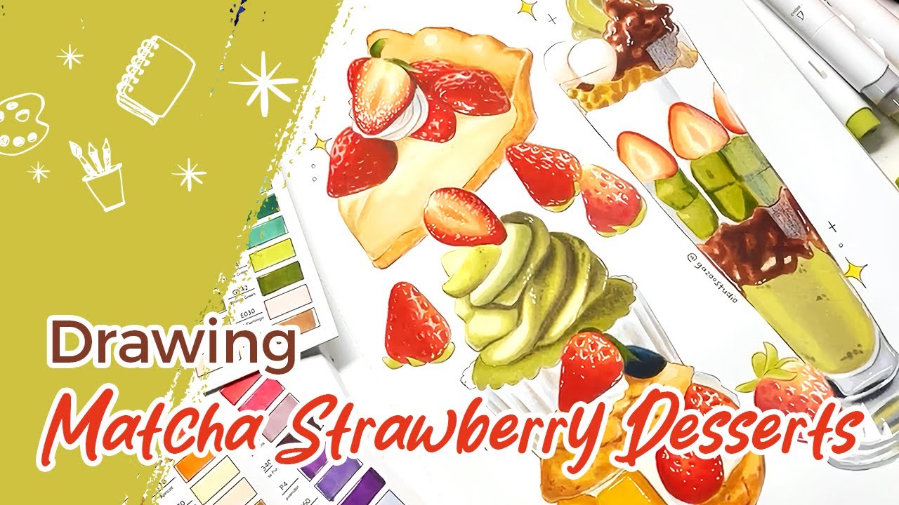 Ohuhu X @gazoostudio  Drawing Matcha Strawberry Desserts with Ohuhu Markers 🍓
