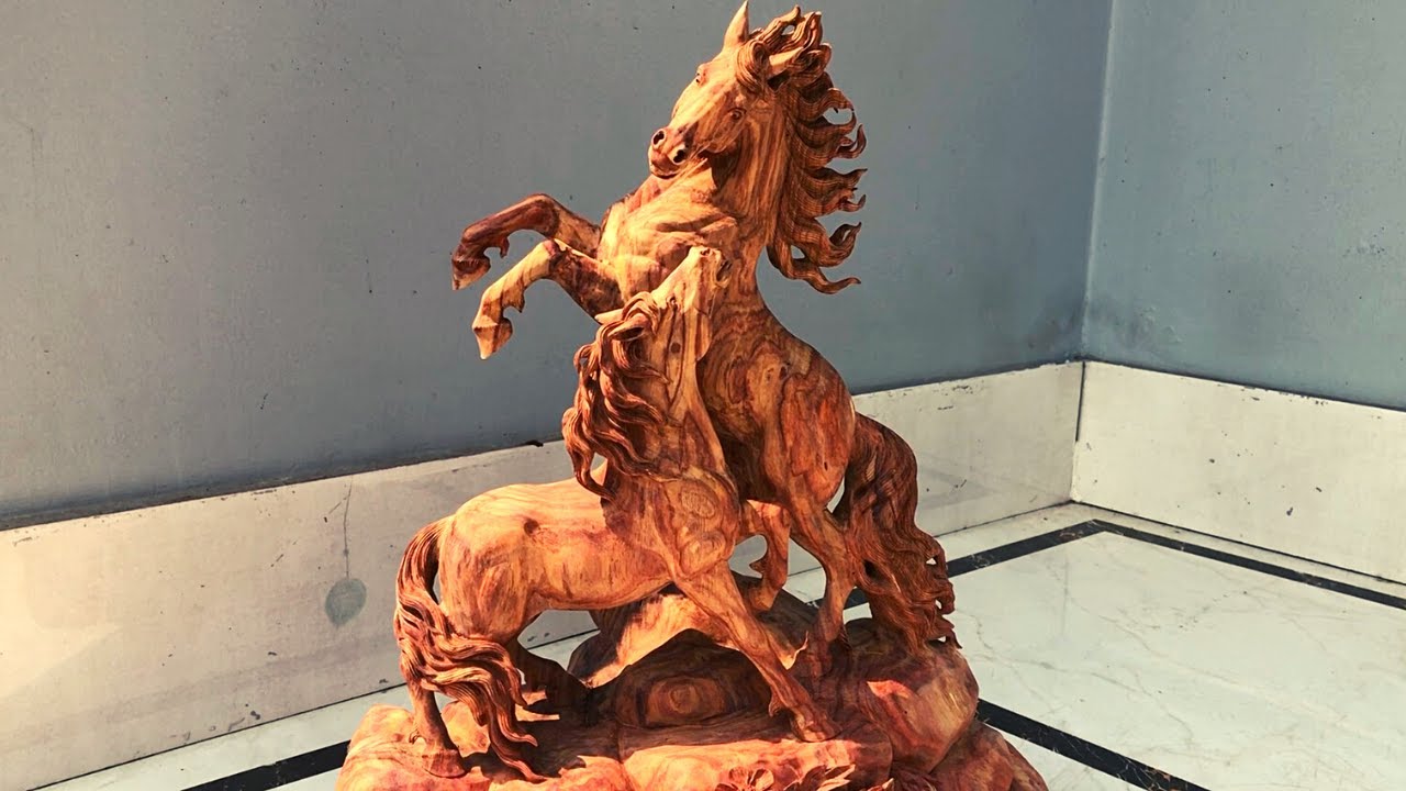 Amazing Wood Carving Horse - Beautiful Wood Carving 2 Horses