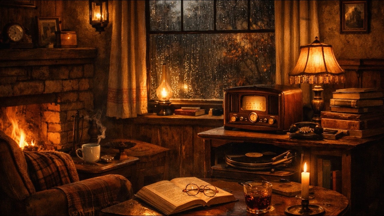 Rainy Night Fireplace Jazz (NO MID-ROLL ADS) Cozy Vintage Study Ambience for Relaxing & Reading