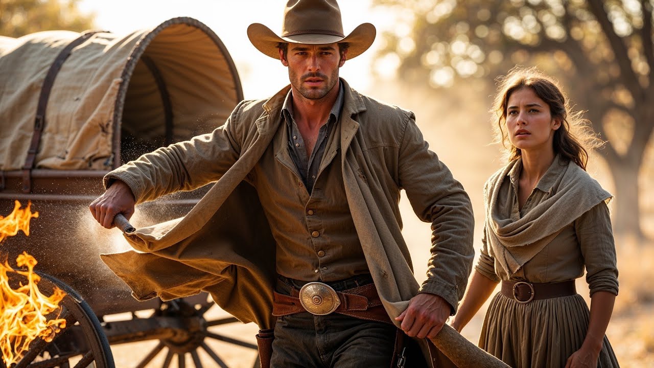 Her Wagon Caught Fire on the Trail, Until the Cowboy Beat the Flames With His Coat