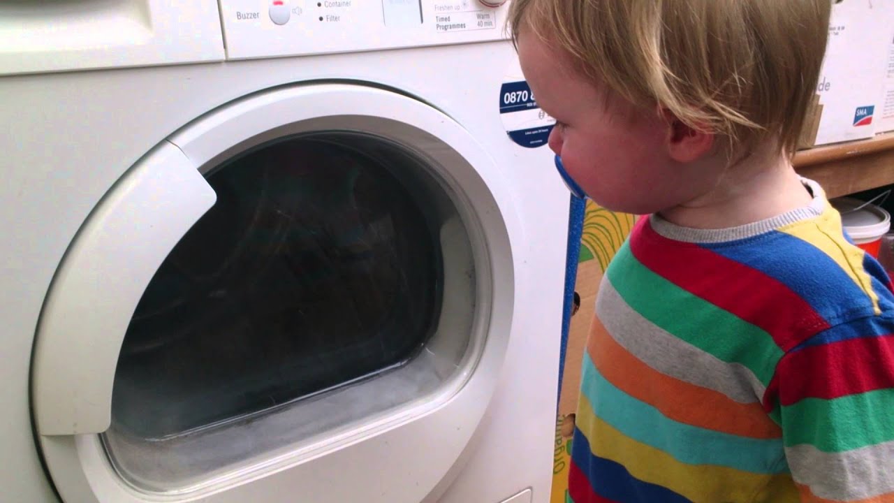 Tumble dryer monster eats baby blanket