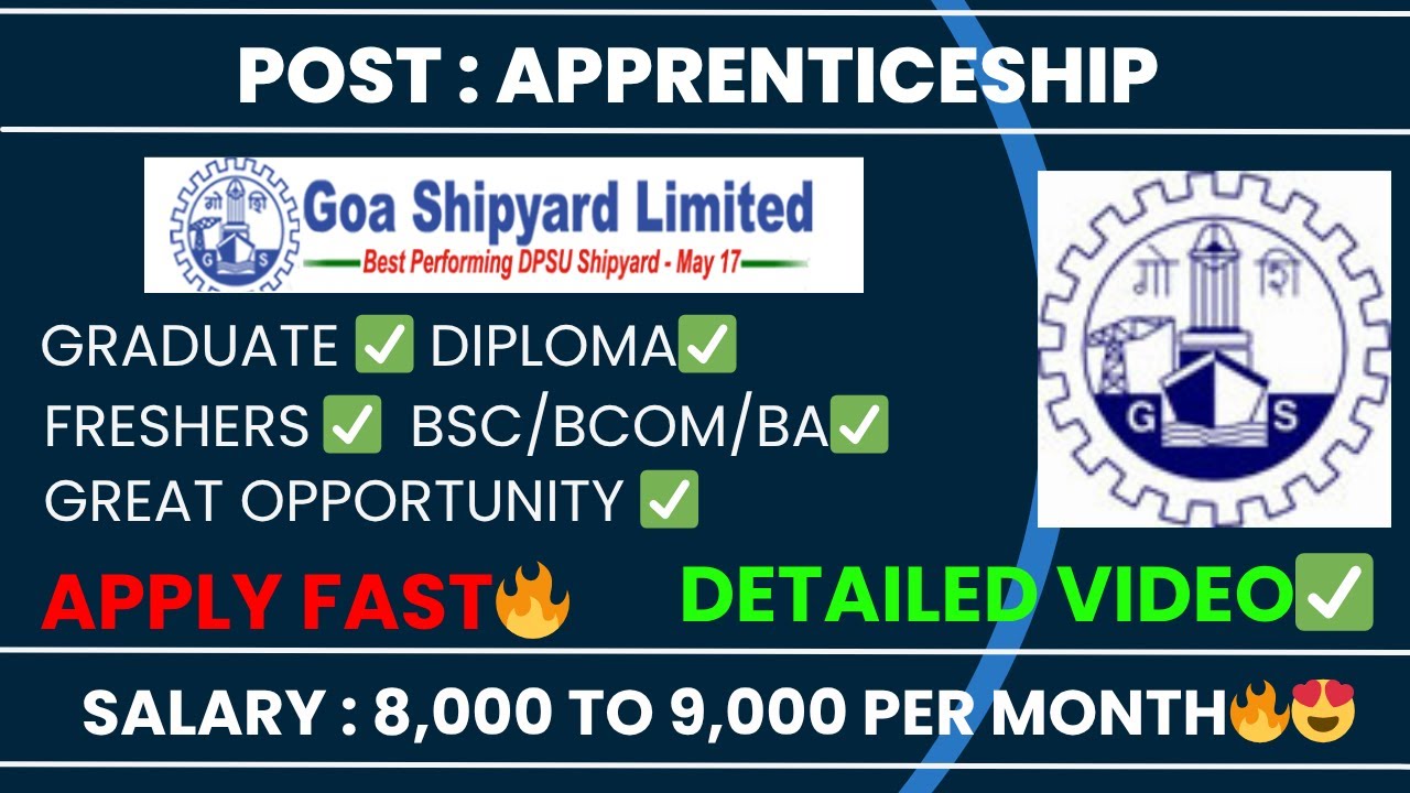 GOA SHIPYARD LIMITED APPRENTICESHIP RECRUITMENT🔥|Vacancies, Salary, Selection process|