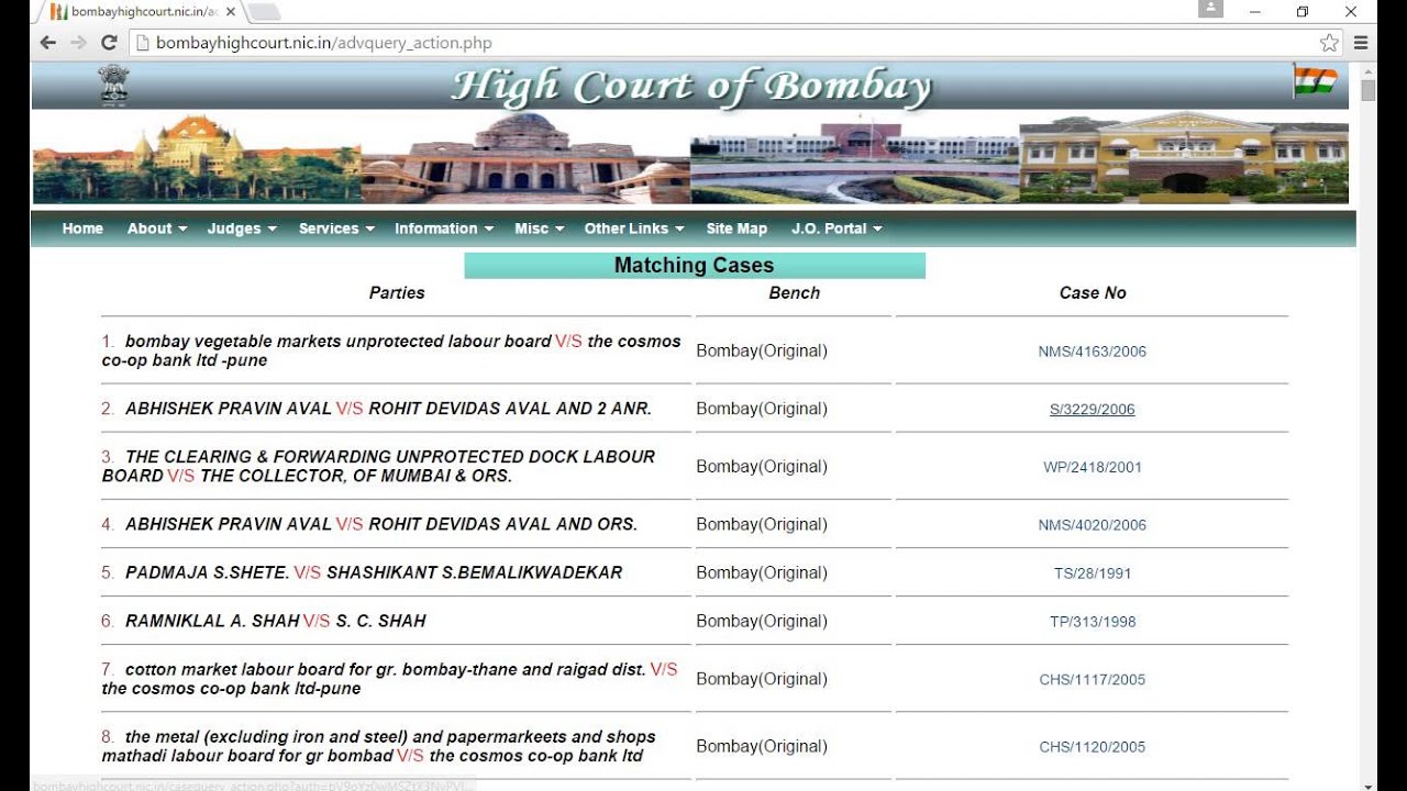 Search case status from Bombay High Court(Advocate name wise)