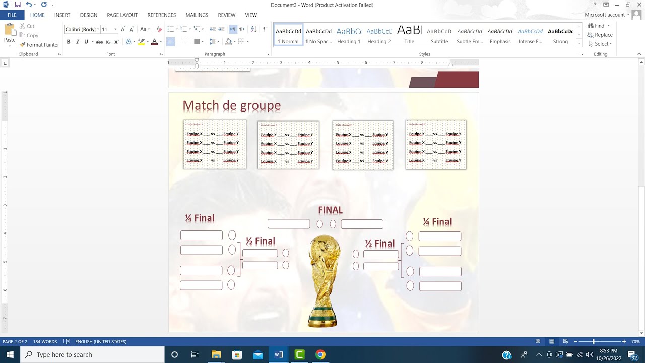 Comment realiser un calendrier de tournoi de football avec Microsoft Word ?