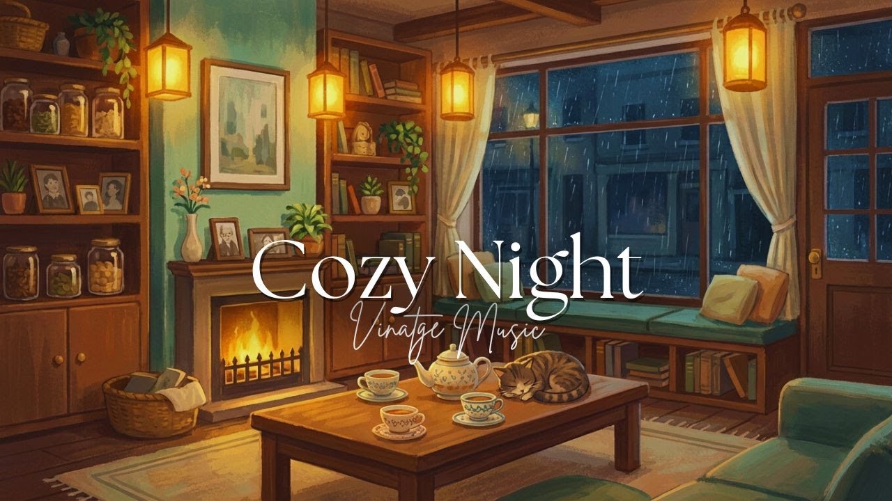 it’s a cozy rainy night in a 1950s cottage and you’re drinking tea cat sleeps and oldies play 🌧️