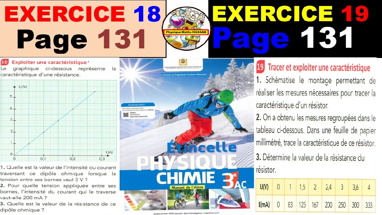 Exercicede du manuel ETINCELLE 18 et 19 page 131:3ACBIOF(La résistance électrique -Loi d’ohm)